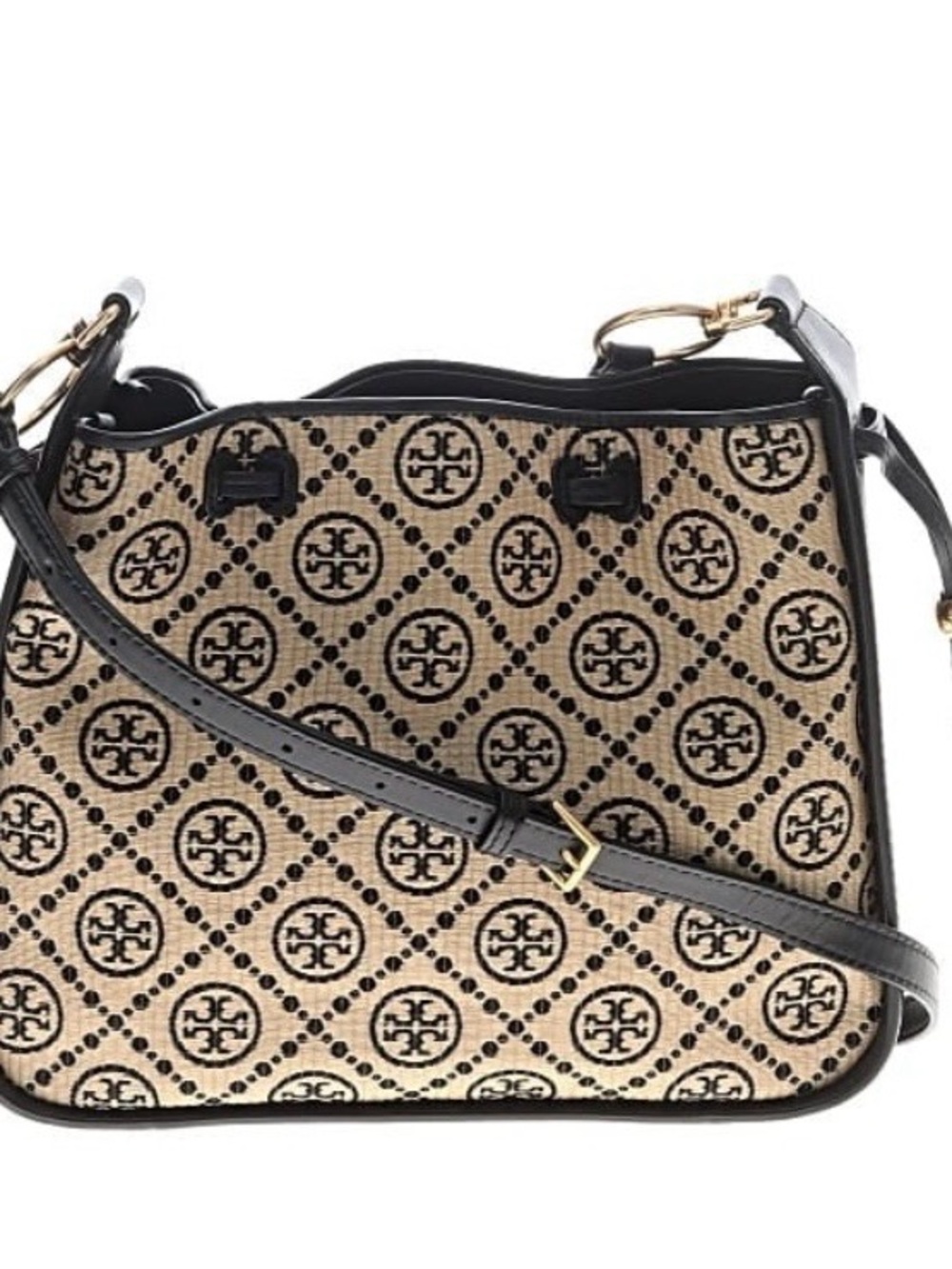 Tory Burch Beige and Black Logo Jacquard Small Crossbody